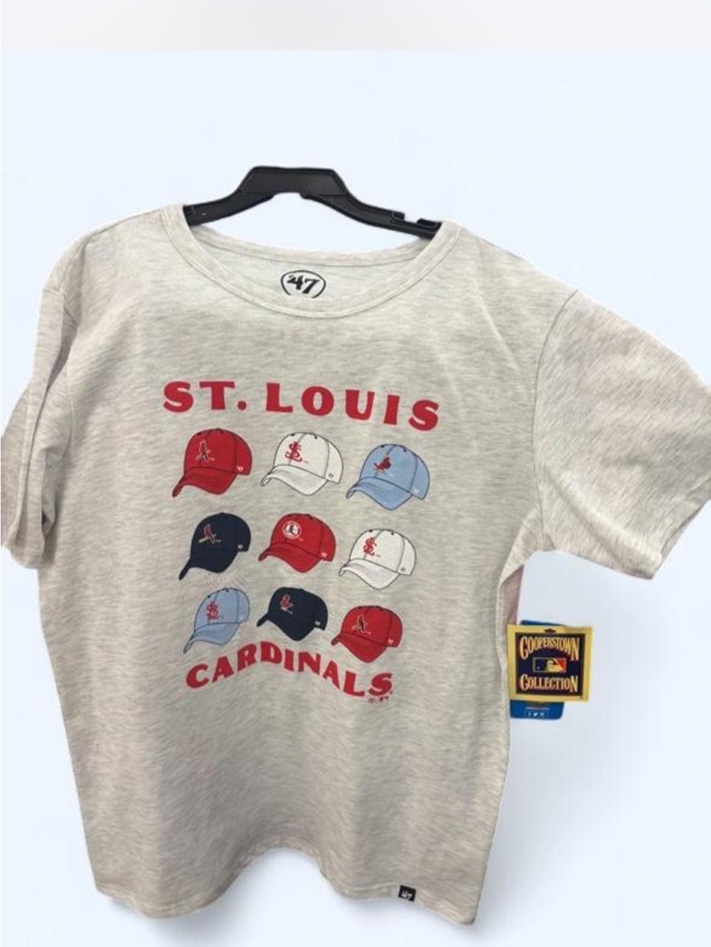 '47 St. Louis Cardinals Heather Gray Tee with Red, Navy & Light Blue Caps